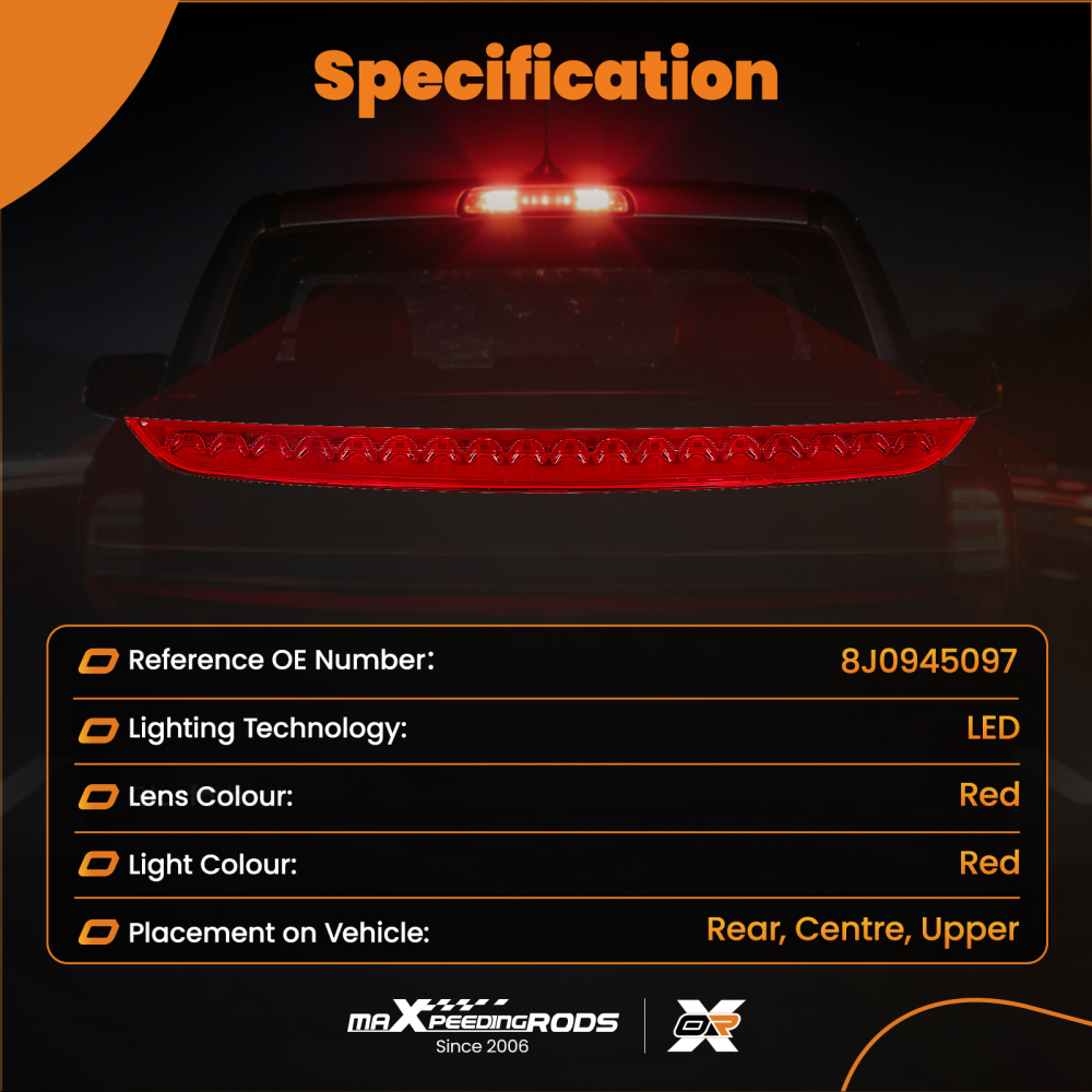 Rear LED Third 3RD Brake Light Stop Lamp compatible for Audi MK2 TT 2007-2014 8J0945097