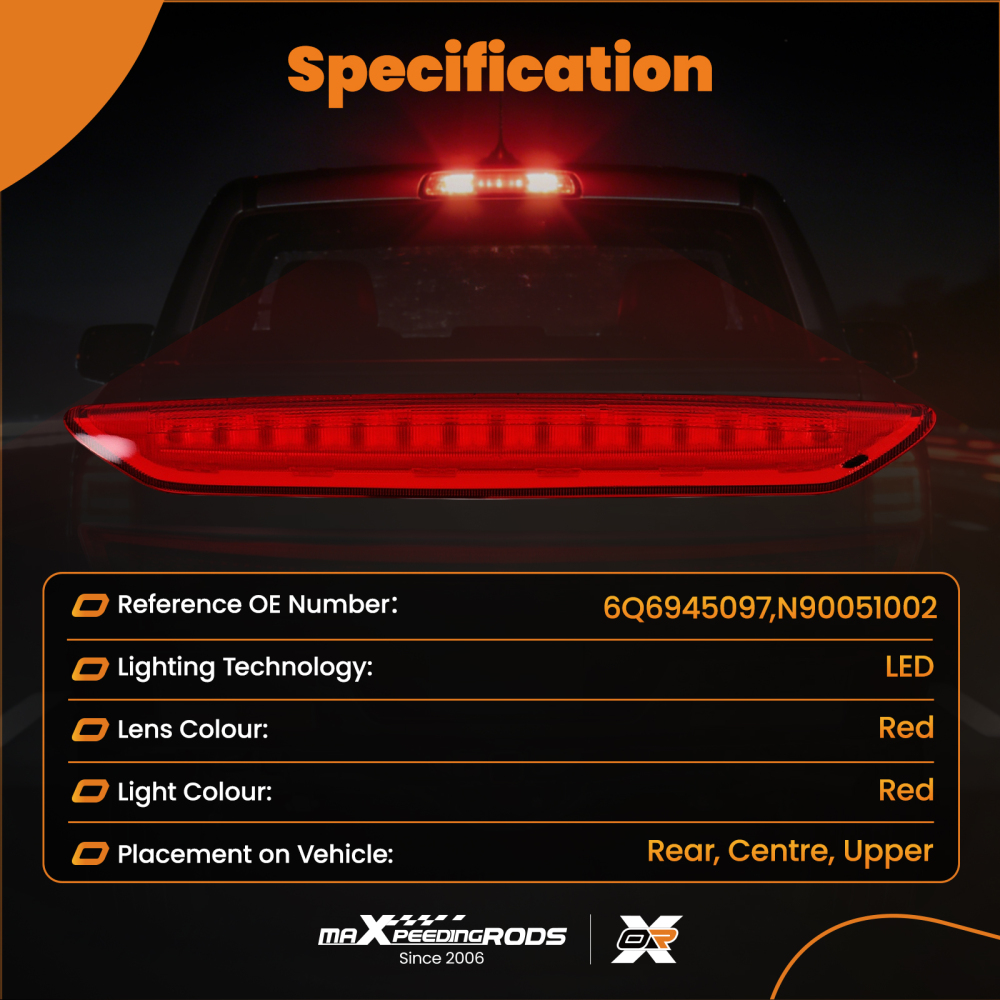 LED Rear High Level Third Brake Tail Stop Light For 2002-09 compatible for VW Polo MK4 9N Hatch