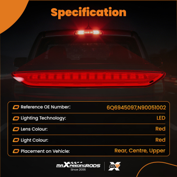 LED Rear High Level Third Brake Tail Stop Light For 2002-09 compatible for VW Polo MK4 9N Hatch