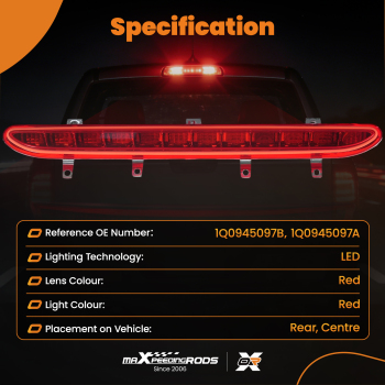 LED Red High Level Rear Third Brake Stop Light 1Q0945097A compatible for VW EOS 2006-2016
