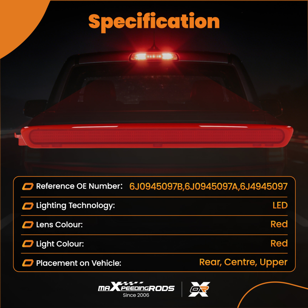 Red LED Rear Centre High Level 3rd Brake Light Stop Lamp compatible for Seat Leon 2010-2012