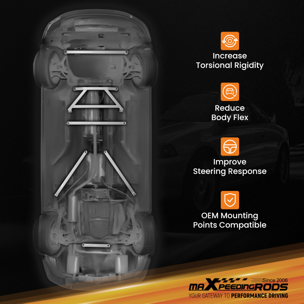 Rear Strut Bar Crossbars Trunk Shock Tower Brace compatible for Honda Civic 2006 2007-2011