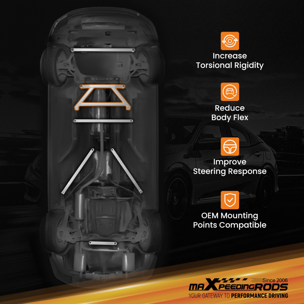 Aluminum Front Lower Brace compatible for Honda Civic 2 Door4 Door All Trims 2006-2011