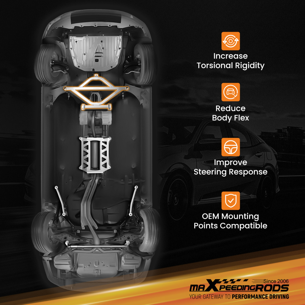 Front Power Member Reinforcement Brace Plate compatible for Honda Civic 10th-Gen 2016-2020