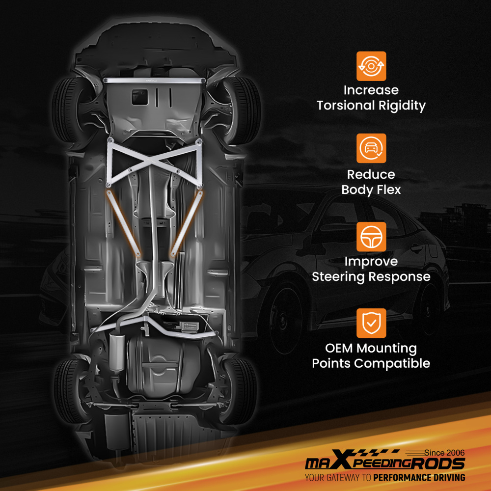 Chassis Strengthen Kit Middle Lower Brace Bar compatible for Honda Civic 2/4 Door 2012-2015