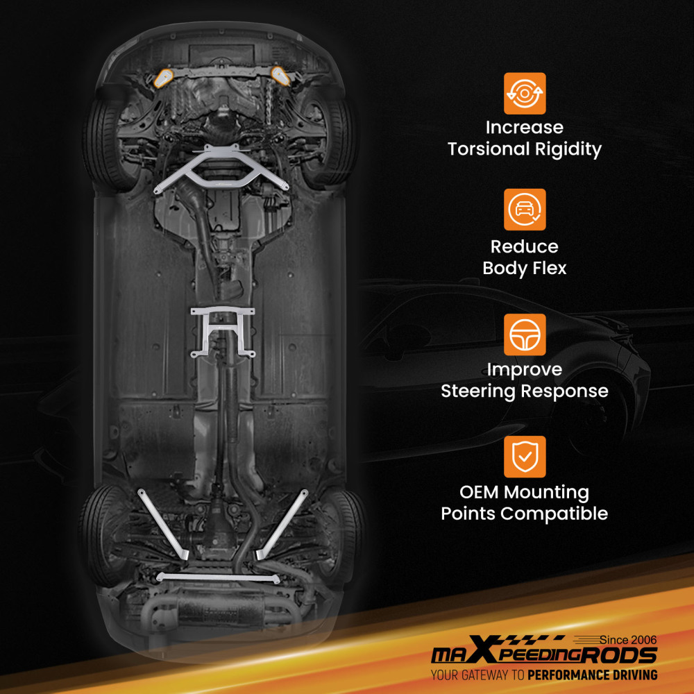 2-Point Front Lower Bar Brace compatible for Subaru BRZ 2013-2023 compatible for Toyota 86 2017-2019 LH RH