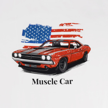 Funny Racing Car Graphic T-Shirt for Vintage USA Flag Muscle Car Classic Design, Size 2XL