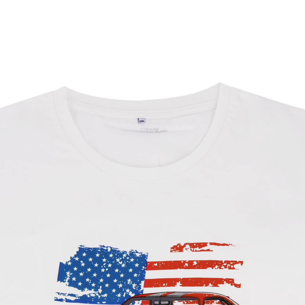 Funny Racing Car Graphic T-Shirt for Vintage USA Flag Muscle Car Classic Design, Size 2XL