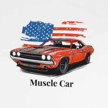 Funny Racing Car Graphic T-Shirt for Vintage USA Flag Muscle Car Classic Design, Size L