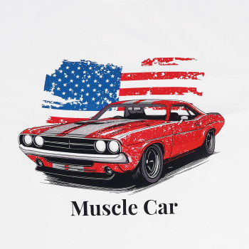 Funny Racing Car Graphic T-Shirt for Vintage USA Flag Muscle Car Classic Design, Size M