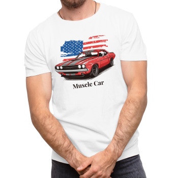 Funny Racing Car Graphic T-Shirt for Vintage USA Flag Muscle Car Classic Design