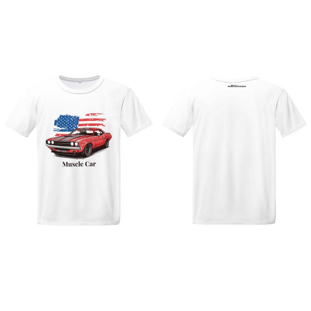 Funny Racing Car Graphic T-Shirt for Vintage USA Flag Muscle Car Classic Design