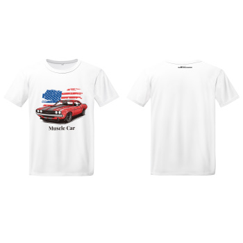 Funny Racing Car Graphic T-Shirt for Vintage USA Flag Muscle Car Classic Design