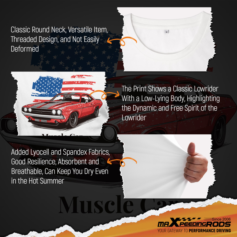 Funny Racing Car Graphic T-Shirt for Vintage USA Flag Muscle Car Classic Design