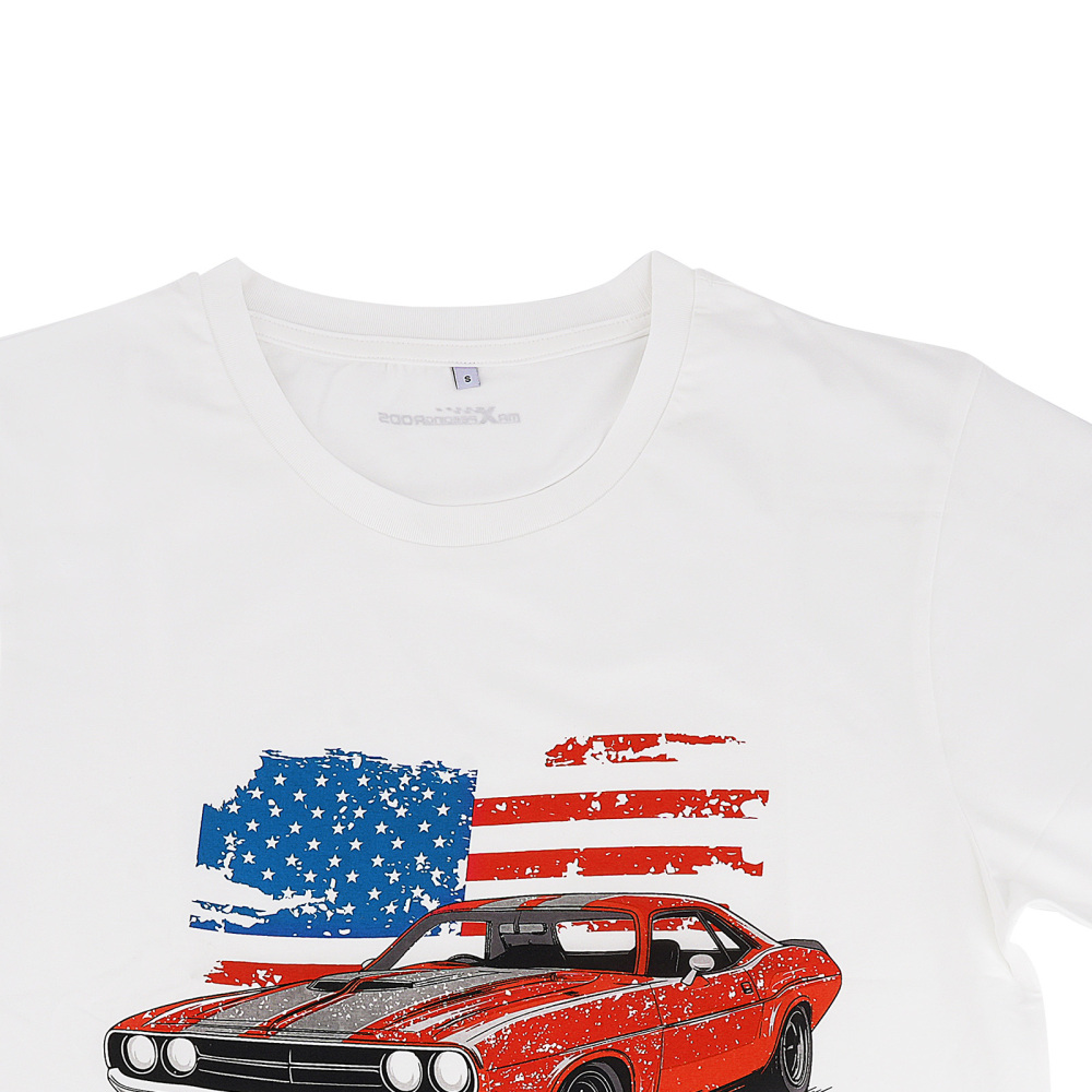 Culture T-Shirt -Compatible for White Men’s Vintage American Flag Classic Car T-Shirt Crew Neck