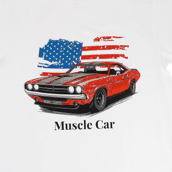 Culture T-Shirt -Compatible for White Men’s Vintage American Flag Classic Car T-Shirt Crew Neck