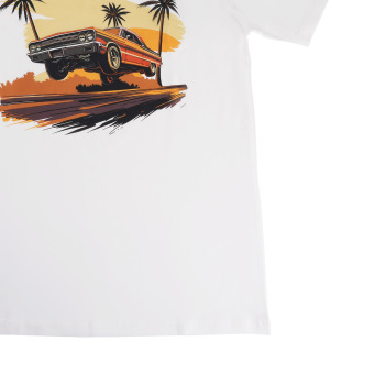 Beach Scene Lowrider Jumping Car Art Men's T-Shirt Breathable Oversized Streetwear Top, Size M