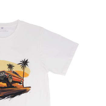 Beach Scene Lowrider Jumping Car Art Men's T-Shirt Breathable Oversized Streetwear Top, Size M