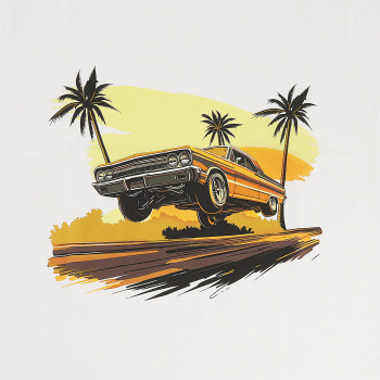 Beach Scene Lowrider Jumping Car Art Men's T-Shirt Breathable Oversized Streetwear Top, Size S