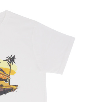 Beach Scene Lowrider Jumping Car Art Men's T-Shirt Breathable Oversized Streetwear Top, Size XL