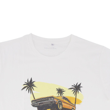 Beach Scene Lowrider Jumping Car Art Men's T-Shirt Breathable Oversized Streetwear Top, Size XL