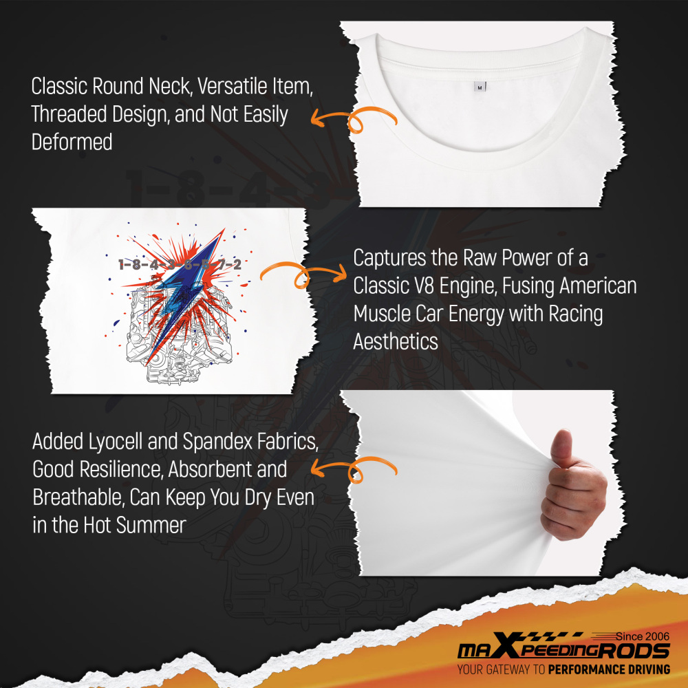 V8 Engine Graphic T-Shirt For Car EnthusiastsGearheads V8 Engine Cool T-Shirt