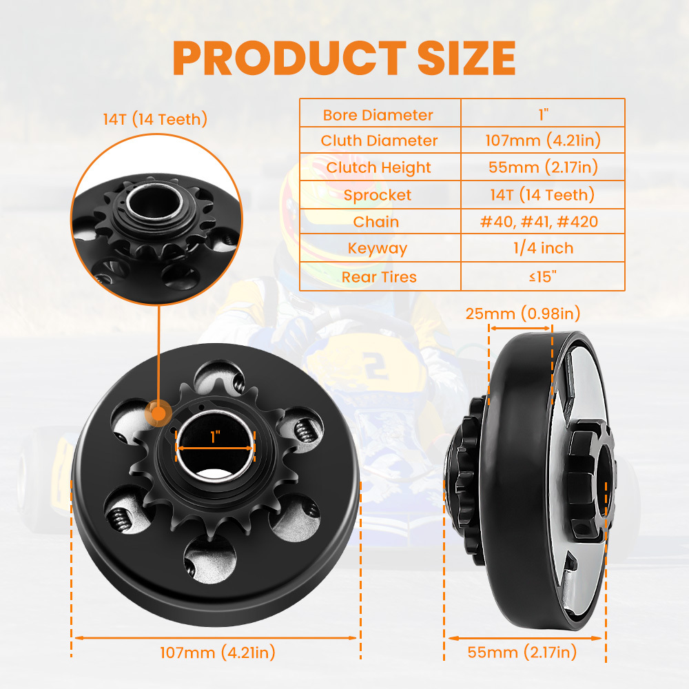 For Go Kart compatible for Mini Bike 1x Centrifugal Clutch 1 inch Bore 25.4mm 14T 40/41/420 Chain 