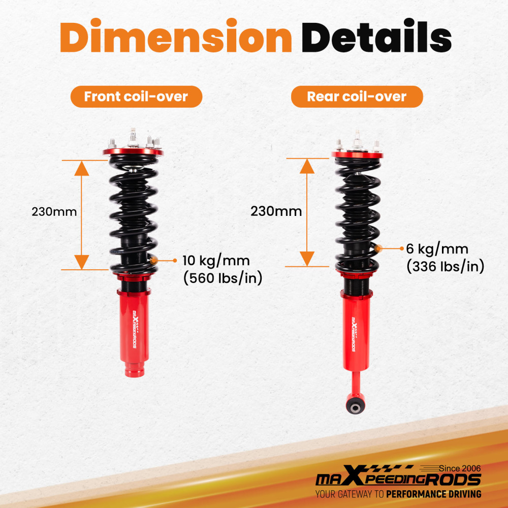 1998 - 2003 compatible for Honda Accord compatible for Acura TL CL Adjustable Damper Performance Coilovers