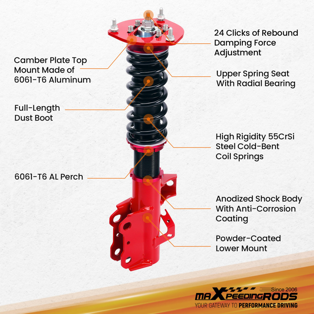 24 Way Adjustable Damper Coilovers Suspension Kit compatible for Chevrolet Camaro 2016+