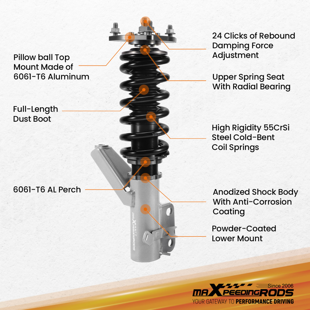 24-Way Damper Adjustable Coilovers Suspension Kit compatible for Honda Civic 2001-2005