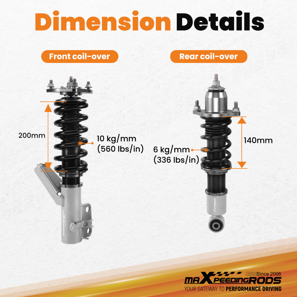 24-Way Damper Adjustable Coilovers Suspension Kit compatible for Honda Civic 2001-2005
