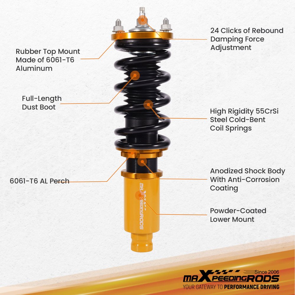 Compatible for Honda Civic 1988-2000 Height And Damper Adjustable Coilover Suspension Kit Lowering Kit