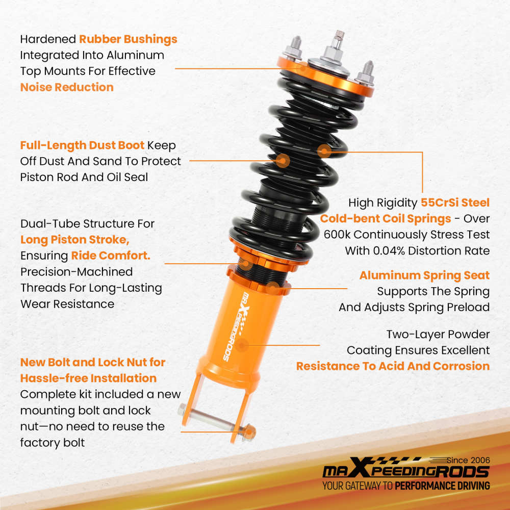 Compatible for Honda Civic 1988-2000 Height And Damper Adjustable Coilover Suspension Kit Lowering Kit