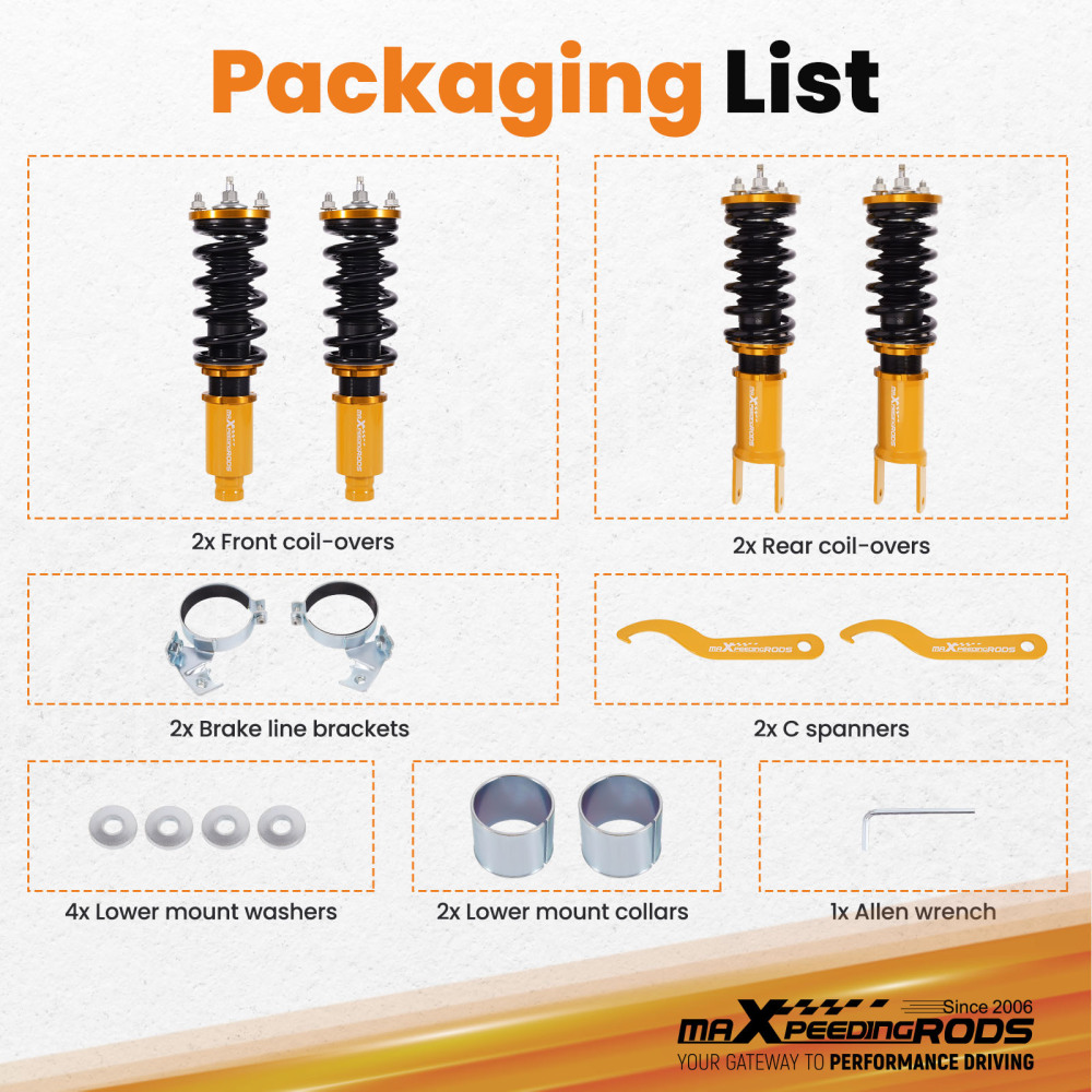 Compatible for Honda Civic 1988-2000 Height And Damper Adjustable Coilover Suspension Kit Lowering Kit