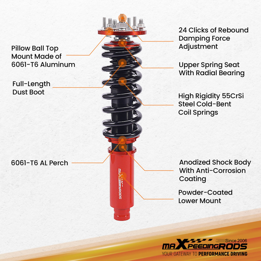 4 pcs Amortisseur combines filetés Coilover Compatible pour Honda Accord VII berline 4 portes CM4/CM5/CM6 2003-2007kit d'abaissement