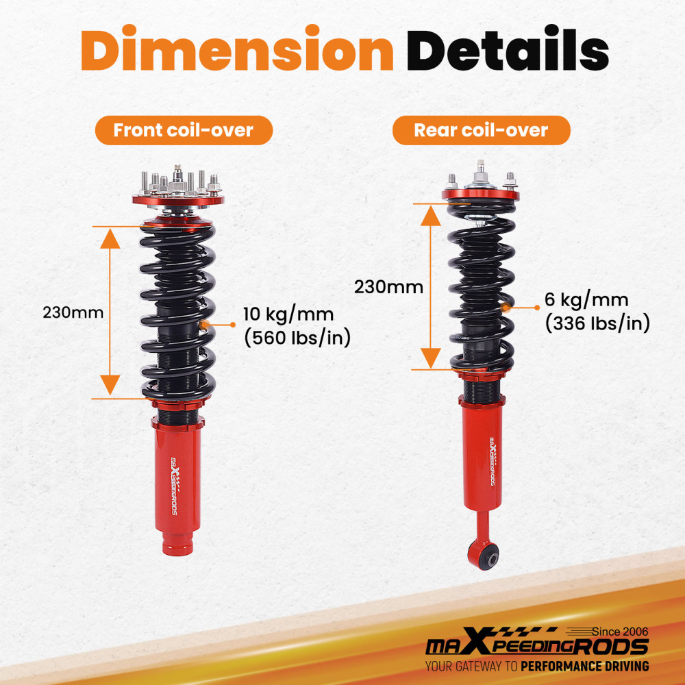 4 pcs Amortisseur combines filetés Coilover Compatible pour Honda Accord VII berline 4 portes CM4/CM5/CM6 2003-2007kit d'abaissement