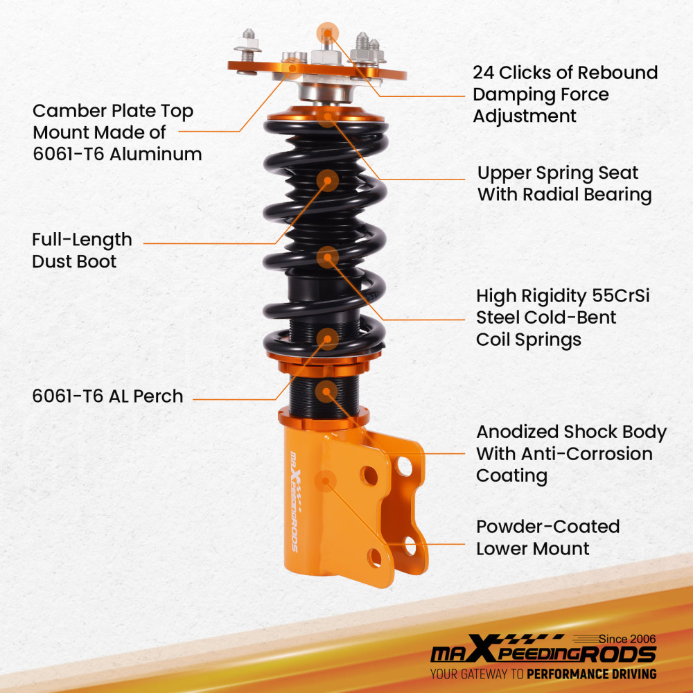 Compatible for Nissan S14 200SX 240SX Silvia 1994 - 1998 4pcs 24 Ways Adjustable Coilover Suspension Kit  Lowering Kit