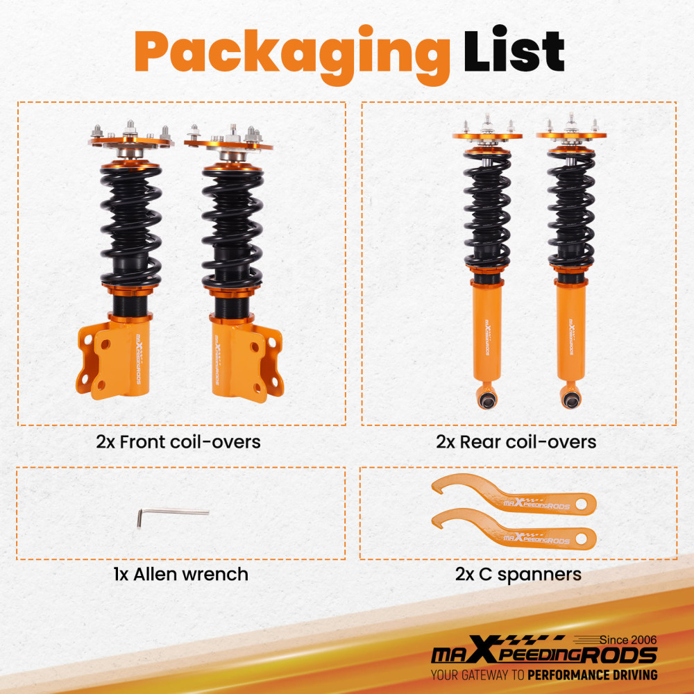 Compatible for Nissan S14 200SX 240SX Silvia 1994 - 1998 4pcs 24 Ways Adjustable Coilover Suspension Kit  Lowering Kit