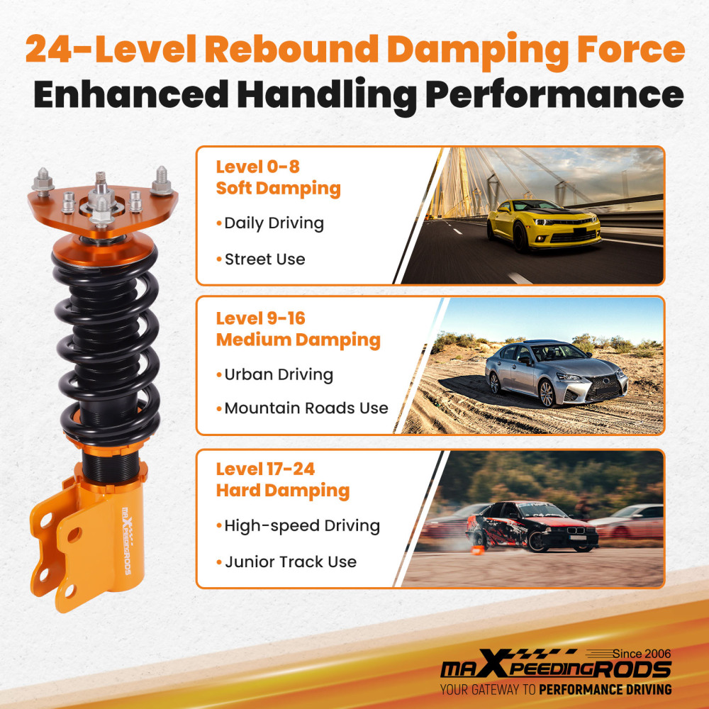 Compatible for Nissan S14 200SX 240SX Silvia 1994 - 1998 4pcs 24 Ways Adjustable Coilover Suspension Kit  Lowering Kit