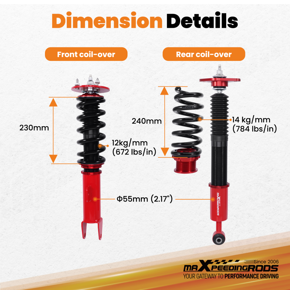 24 Step Damper Coilovers Lowering Kit compatible for DODGE CHARGER SRT8 2006-2010 RWD