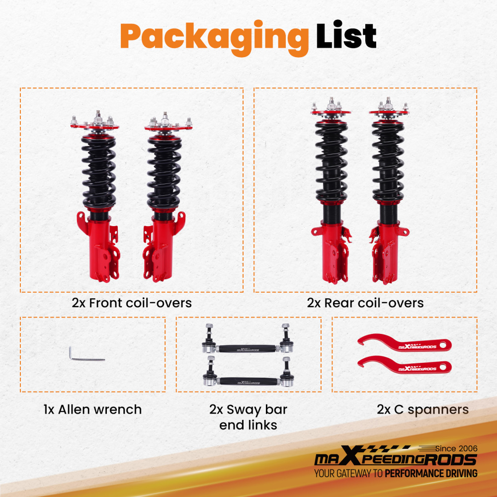 MaXpeedingrods 24 Way Adjustable Coilover Kit compatible for Toyota Highlander FWD 08-13