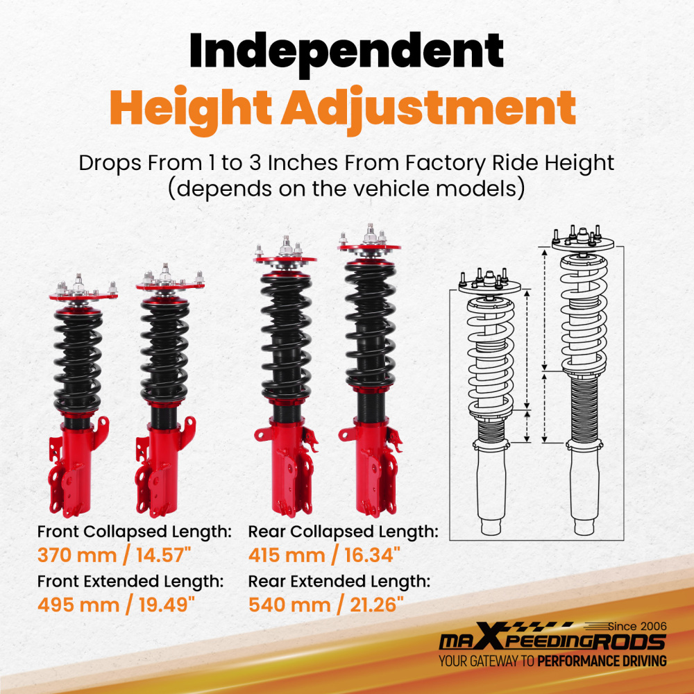 MaXpeedingrods 24 Way Adjustable Coilover Kit compatible for Toyota Highlander FWD 08-13