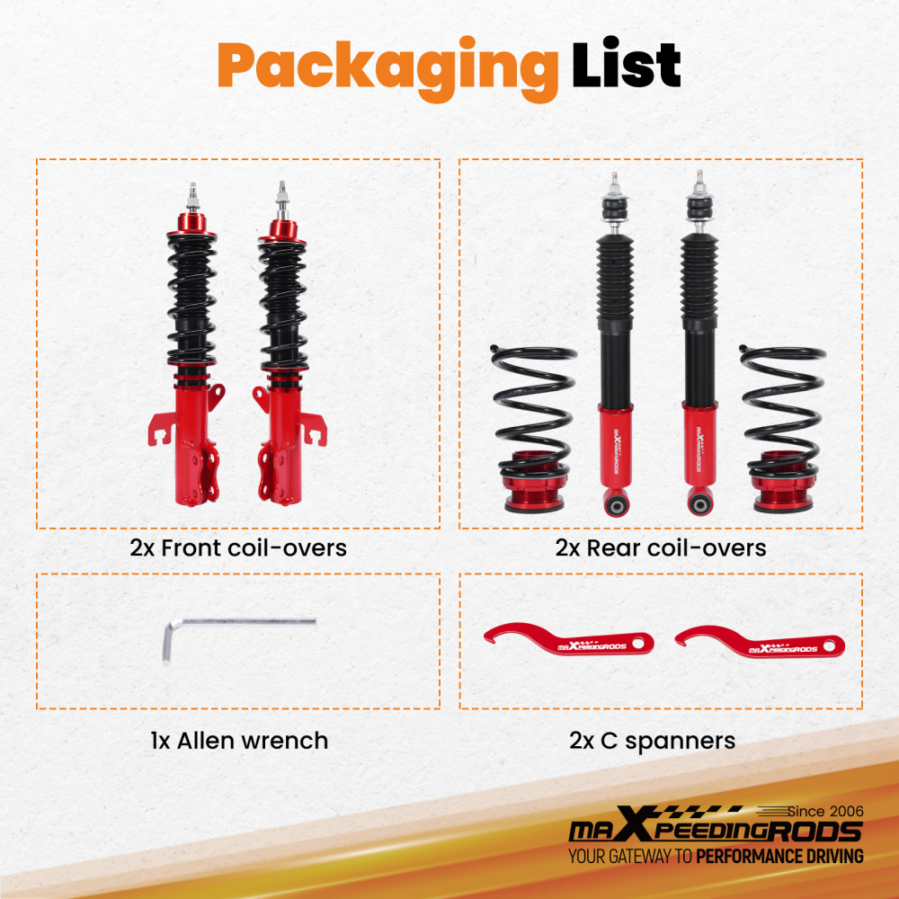 24 Way Damping Coilover Suspension Lowering Kit compatible for Nissan Versa 2013-2019