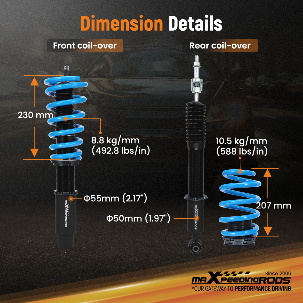 Maxpeedingrods T6 Coilovers Lowering Coils compatible for Audi A6 / A6 Quattro (C8) 2019+
