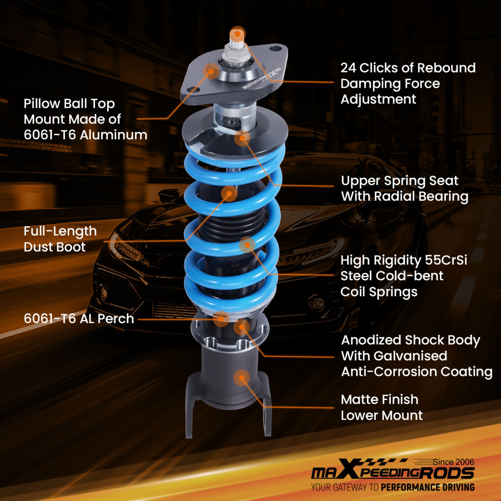 24 Level Adjustable Coilovers Lowering Kit compatible for Chevrolet Corvette C6 2005-2013