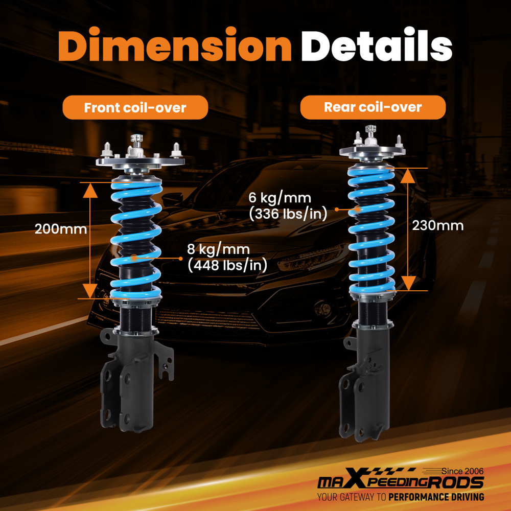 24 Step Damper Coilovers Shocks Lowering Kit compatible for Toyota Camry L/LE/XLE 12-17