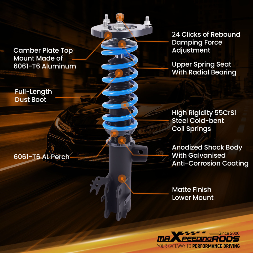 24 Level Damper Coilovers Shocks Struts Kit compatible for Toyota Camry L/LE/XLE 2018-2022