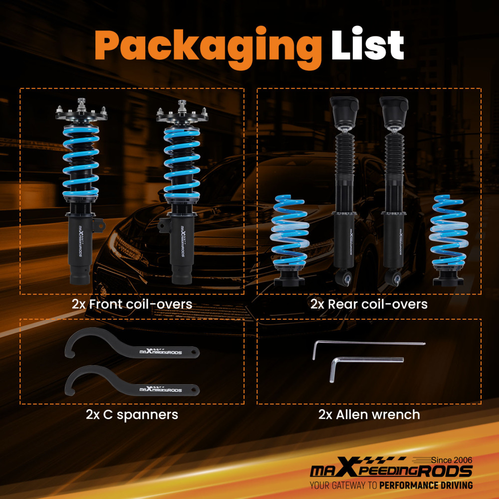 T6 advanced series 24 Ways Adjustable Damper Coilovers compatible for Honda Civic hatchback (FK) 2016-2021 52mm clamp diameter Lowering Kit