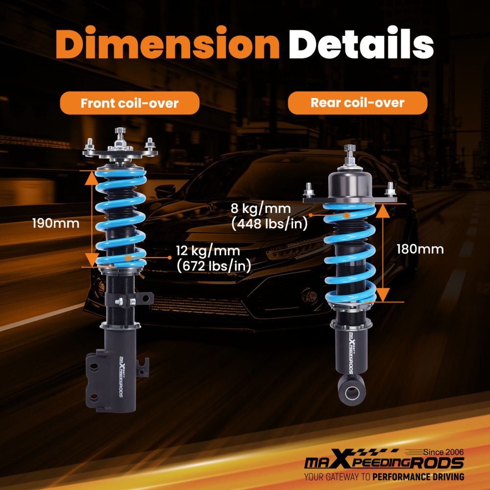 COT6 Coilovers Suspension compatible for Toyota Corolla ZZE122 Hatchback 1.8 VVTi 1ZZ-FE