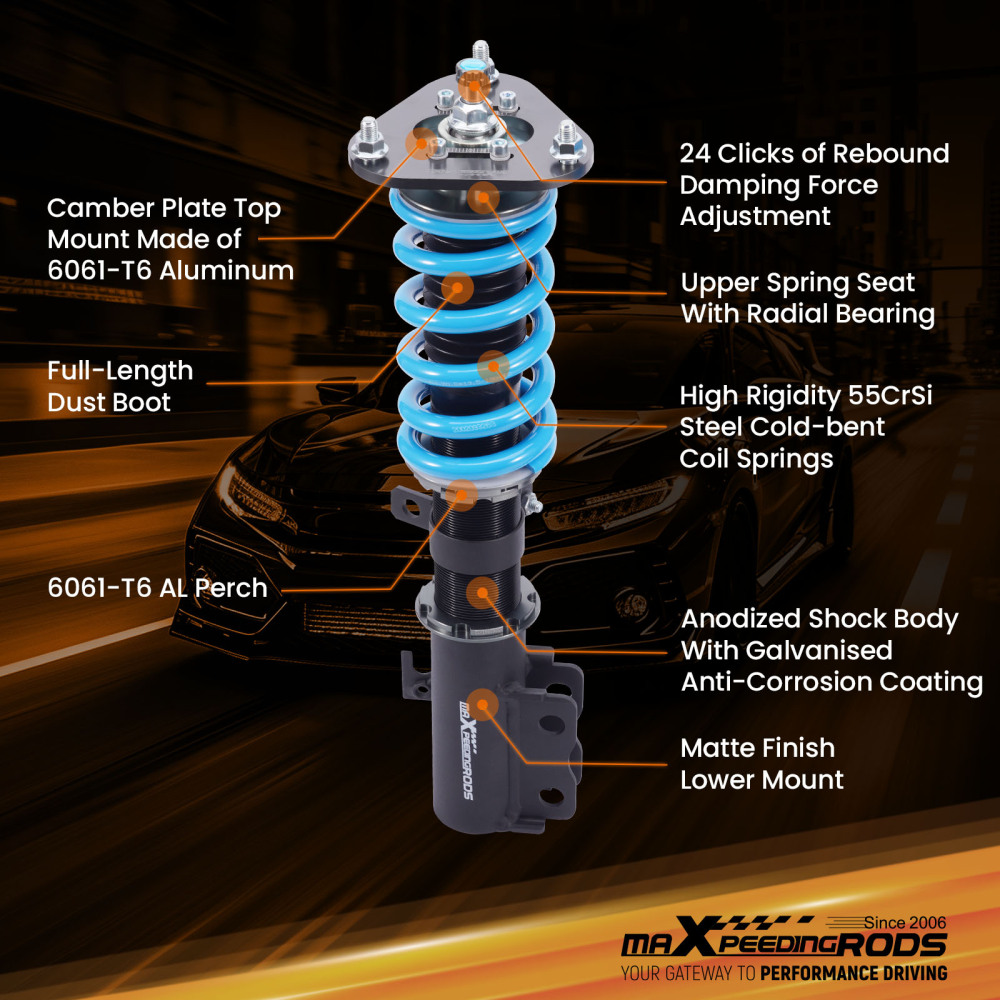 COT6 Coilovers Suspension compatible for Toyota Corolla ZZE122 Hatchback 1.8 VVTi 1ZZ-FE